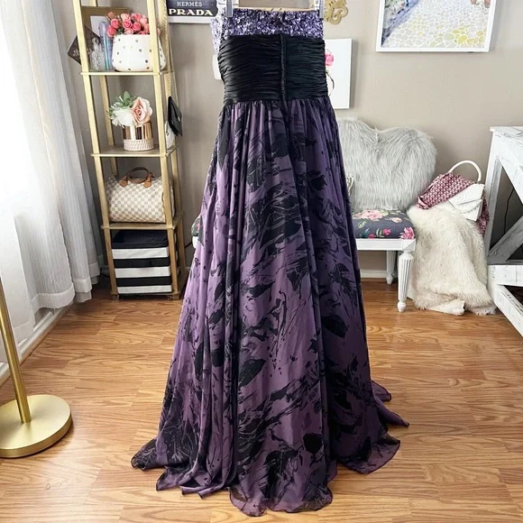 Jovani black purple sequin gem flowing prom formal gown dress size 10